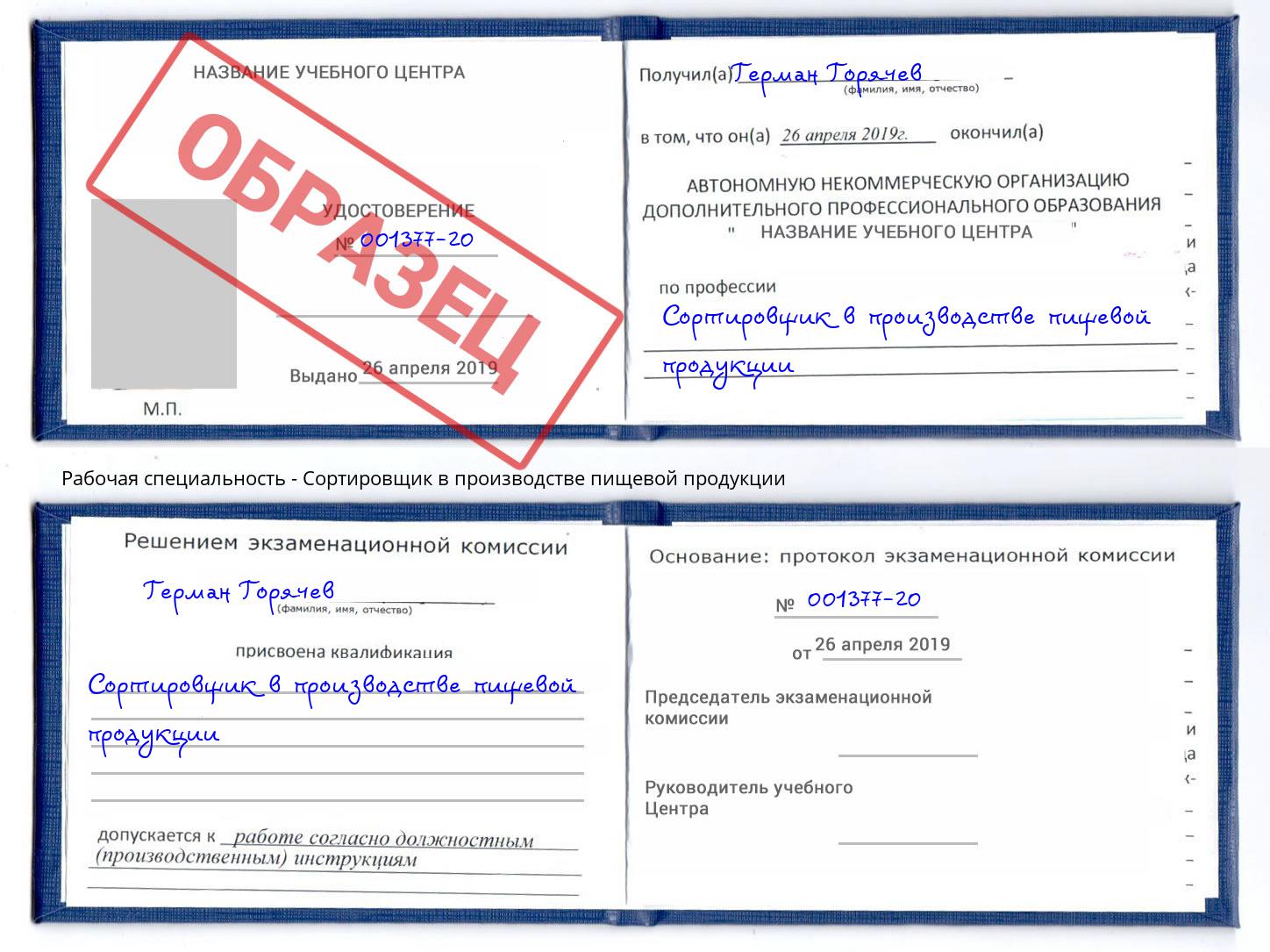 Сортировщик в производстве пищевой продукции Щёлково