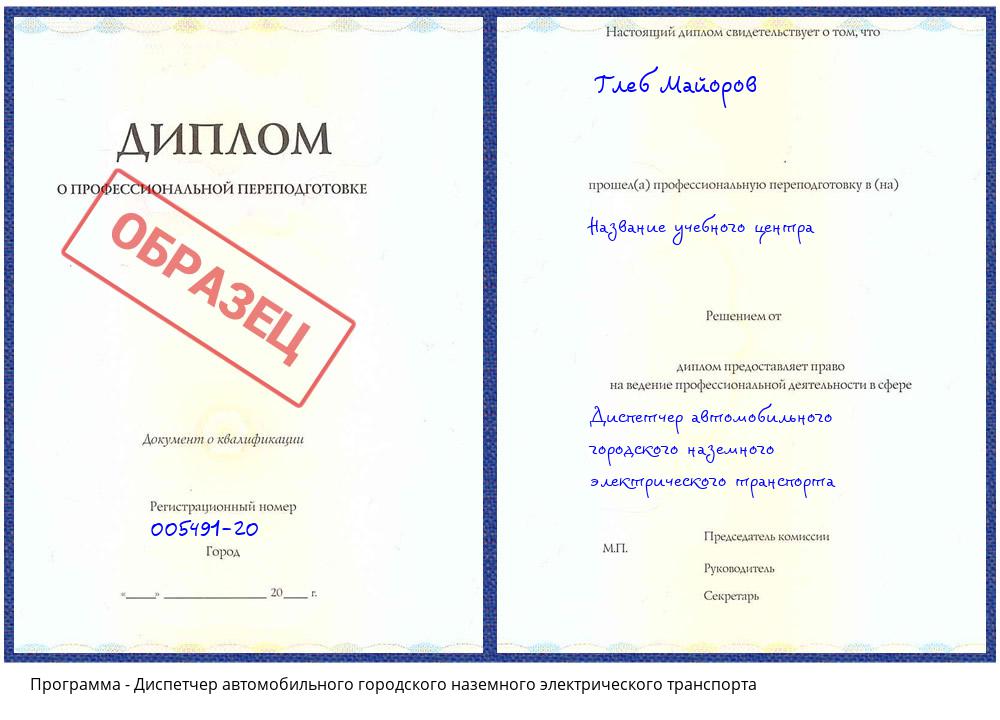 Диспетчер автомобильного городского наземного электрического транспорта Щёлково