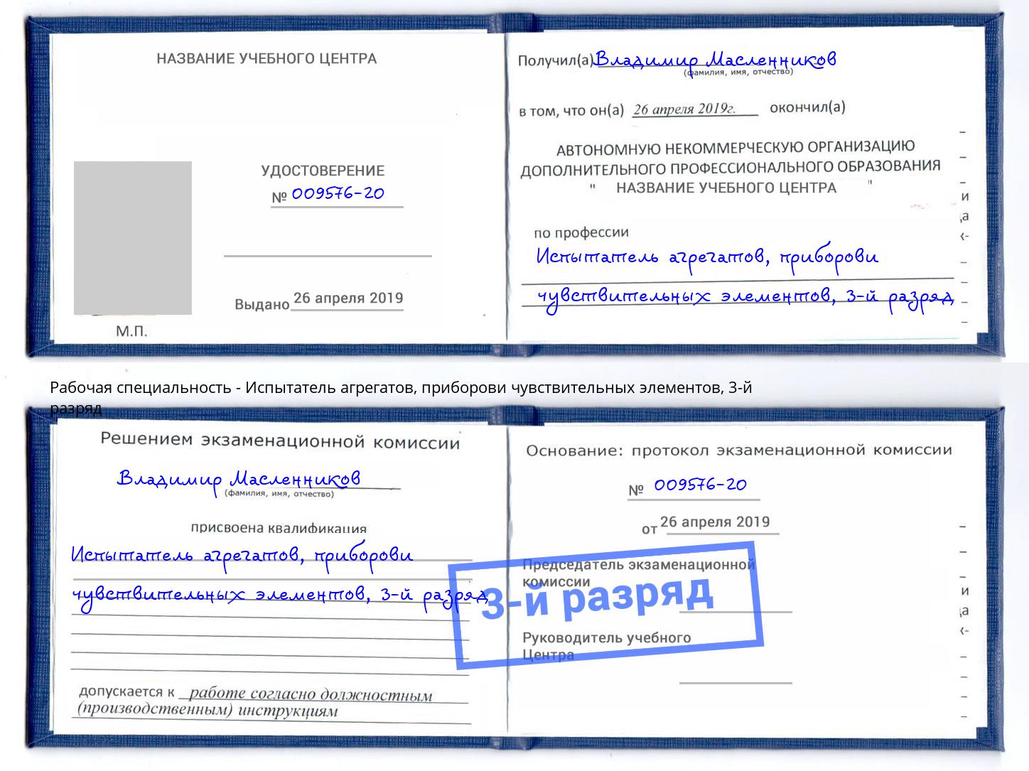 корочка 3-й разряд Испытатель агрегатов, приборови чувствительных элементов Щёлково
