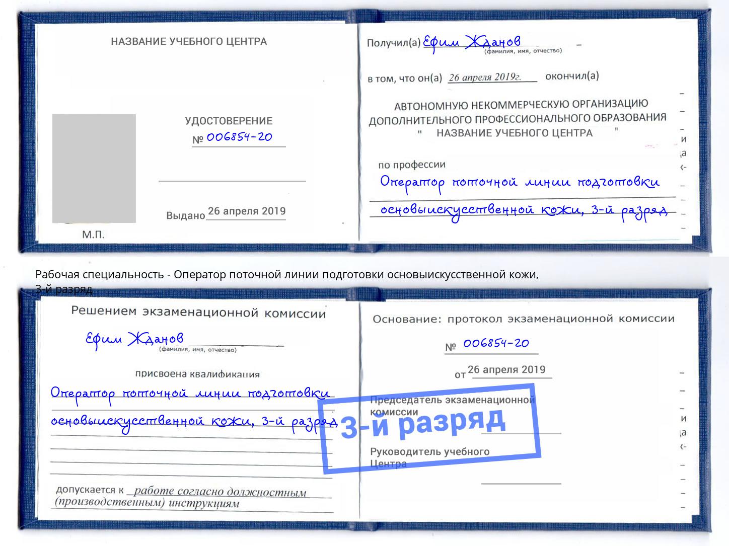 корочка 3-й разряд Оператор поточной линии подготовки основыискусственной кожи Щёлково