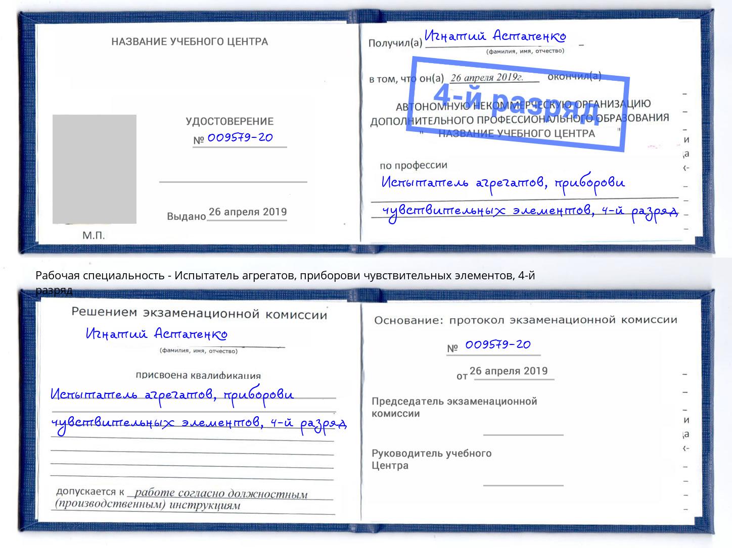 корочка 4-й разряд Испытатель агрегатов, приборови чувствительных элементов Щёлково