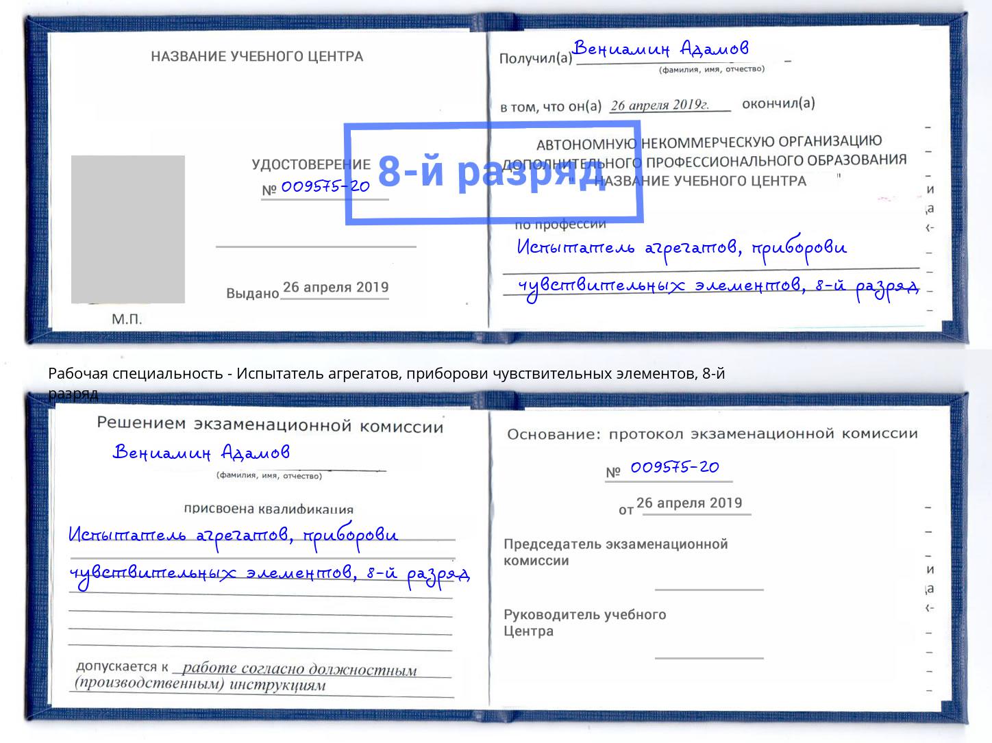 корочка 8-й разряд Испытатель агрегатов, приборови чувствительных элементов Щёлково