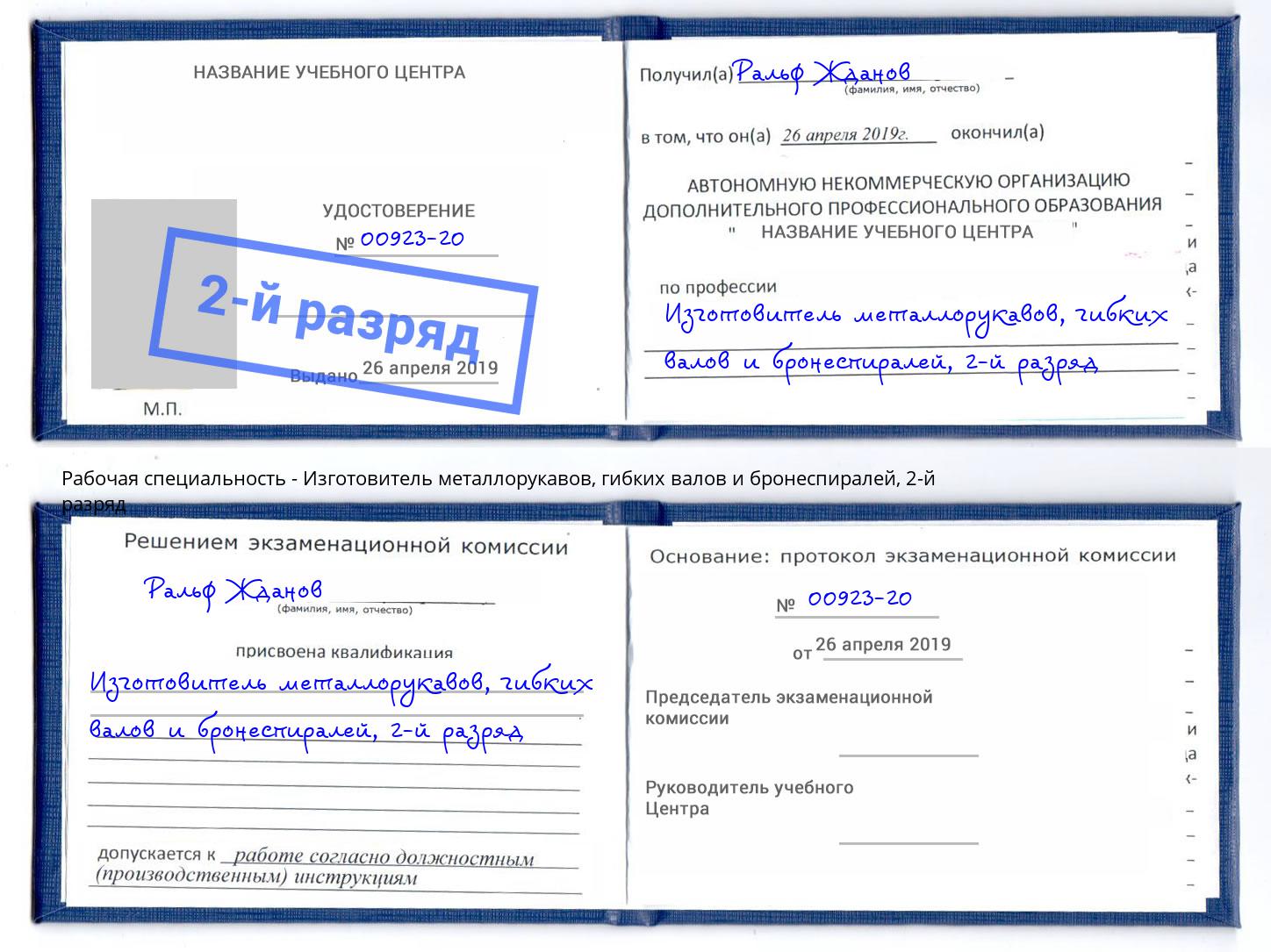 корочка 2-й разряд Изготовитель металлорукавов, гибких валов и бронеспиралей Щёлково
